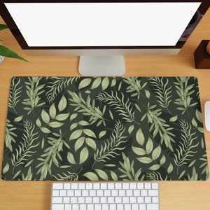 Green Leaves Desk Mat Green Plants Gaming Mouse Pad Aesthetic Botanical Desk Mat Large Mouse Pad Computer Keyboard Mat for Office Home