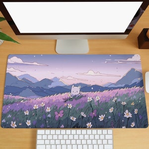 Alfombrilla de escritorio de dibujos animados kawaii con diseño de flores y plantas, alfombrilla de escritorio grande con diseño de anime, alfombrilla para ratón para juegos, alfombrilla para teclado de ordenador, accesorios para ordenador portátil y oficina