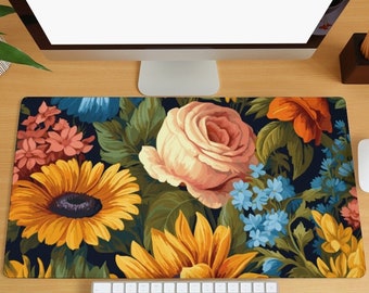 Colorful Flower Desk Mat Botanical Art Gaming Mouse Pad Plants Keyboard Mouse Mat Cottagecore Office Home Desk Pad Birthday Gifts