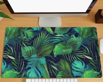 Alfombrilla de escritorio con hojas de Monstera oscuras, alfombrilla de escritorio con plantas tropicales, alfombrilla de ratón con motivos naturales, alfombrilla de ratón grande, alfombrilla de ratón para juegos, alfombrilla de escritorio con hojas bohemias