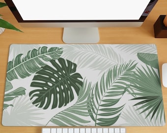Alfombrilla de escritorio con diseño de plantas tropicales y hojas verdes, extragrande, para teclado de juegos botánicos, para oficina, hogar, regalo de cumpleaños