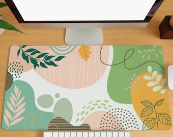 Tappetino da scrivania Boho astratto Tappetino da scrivania estetico colorato Tappetino da scrivania con piante Tappetino da scrivania per giochi Tappetino per mouse extra large Tappetino per tastiera per laptop minimalista Regalo per ufficio