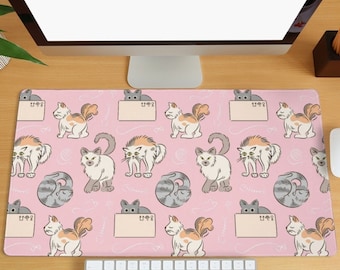 Kawaii Cat Desk Mat Cute Pink Extra Large Mousepad Funny Cat Gaming Keyboard Mat Cat Lover Gift Computer Desk Pad for Game Office Home