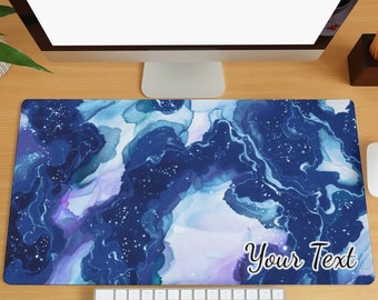 Tapis de bureau en marbre personnalisé extra large en marbre bleu, très grand tapis de souris avec nom personnalisé, tapis de souris de jeu, cadeau de bureau pour la maison