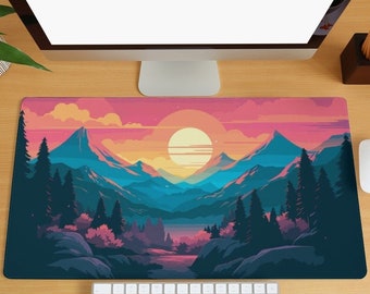 Sunset Mountains Desk Mat Forest Scenery Desk Mat Nature Landscape Large Mouse Pad Gaming Keyboard Pad Office Decor Gift for Her Him