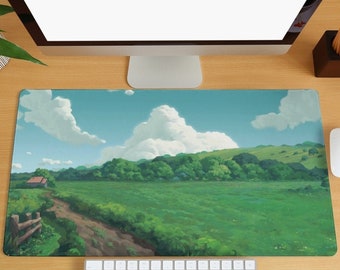 Green Field Desk Mat Anime Desk Mat Sky Clouds Large Mouse Pads Nature Landscape Gaming Desk Pad Laptop Keyboard Mat Office Desk Accessories