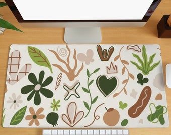 Tappetino da scrivania minimalista con forme astratte, tappetino da scrivania con foglie disegnate a mano, tappetino per mouse da gioco carino, tappetino da scrivania extra large, regali per ufficio