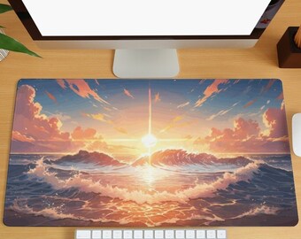 Sea Waves Desk Mat, Large Sunset Mouse Pad, Fantasy Ocean Desk Mat, Extended Computer Keyboard Mousepad, Nature Desk Decor