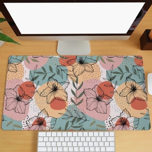 Großes Blumen-Mauspad, Boho Floral Graphic Schreibtischmatte, erweiterte große Tastaturpads mit genähten Kanten, Schreibtischmatte für Laptop und Computer