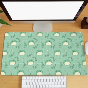 Bonita alfombrilla de escritorio con forma de rana kawaii, alfombrilla de ratón para juegos con diseño de planta, alfombrilla de teclado de ordenador de dibujos animados verdes, alfombrilla de escritorio minimalista, accesorios de oficina