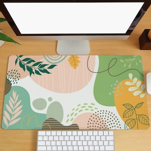 Abstract Boho Desk Mat Colorful Aesthetic Desk Mat Plants Gaming Desk Pad Extra Large Mouse Pad Minimalist Laptop Keyboard Mat Office Gift