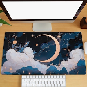 Alfombrilla de escritorio con diseño de luna y nube, alfombrilla de ratón grande para juegos, cielo nocturno, alfombrilla para teclado de ordenador portátil, alfombrilla de escritorio para trabajo, oficina y hogar