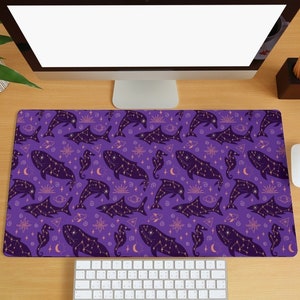 Mystische Schreibtischmatte Wal Meerestiere Muster Schreibtischunterlage Großes Gaming Mousepad Lila Hintergrund Büro Tastatur Mausmatte