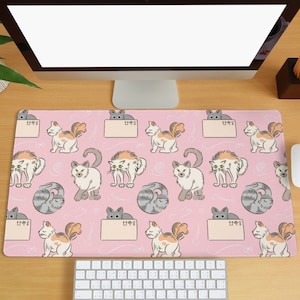 Kawaii Cat Desk Mat Cute Pink Extra Large Mousepad Funny Cat Gaming Keyboard Mat Cat Lover Gift Computer Desk Pad for Game Office Home