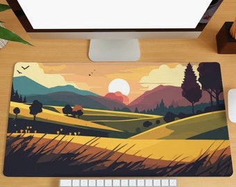 Nature Landscape Desk Mat Sunset Mountains Desk Mat Extended Mouse Pad Forest Gaming Keyboard Pad Home Office Decor