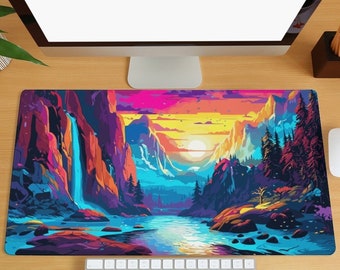 Mountain Sunset Desk Mat, Colorful Mouse Pad, Landscape Mousemat, Aesthetic Desk Mat, Large Mouse Pad, Colors Mountain Gaming Mouse Pad