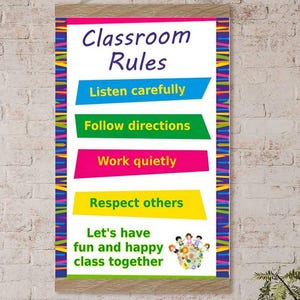 Class Rules Sign Classroom Motivational Pennant Classroom Rules Hanging canvas print, Classroom Canvas,Classroom Rules,Teachers Gift