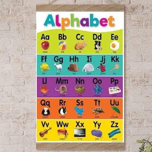 Posterlijst alfabetgrafiek, hangende canvasafdruk met cognitief thema, alfabetposter, babyeducatie, kinderkamer, klasdecor cadeau leraar