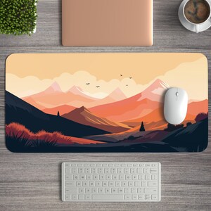 May include: A colorful mountain landscape with a sunset sky, perfect for a desktop mouse pad.