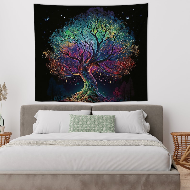Magical Tree Tapestry, Tree of Life Tapestry Wall Hanging, Colorful