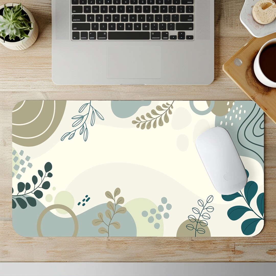 Boho Aesthetic Desk Mat, Abstract Leaf Desk Mat, Minimalist Art Desk ...