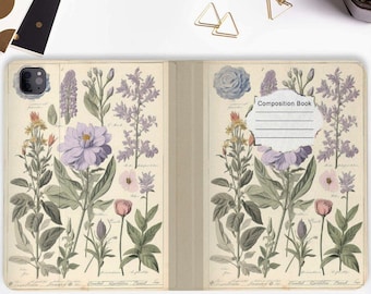 May include: A vintage-style composition book cover with a floral design featuring purple, pink, and green flowers. The cover has the text "Composition Book" printed on it.