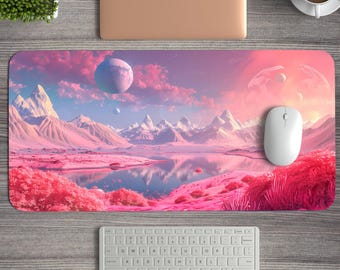 Pink Galaxy Desk Mat, Universe Desk Mat, Astronaut Mouse Pad, Planets Desk Accesories, Space deskmat,Cosmic Desk Mat,Gift for Gamer Mousepad