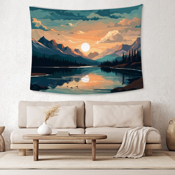 Forest Landscape Tapestry Sunrise Wall Tapestry Mountain Sun Tapestry Nature Scenery Wall Hanging Art Living Room Bedroom Decor Home Gift