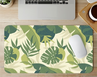 Alfombrilla de escritorio con hojas tropicales, estilo bohemio, con hojas verdes, para juegos, grande, con diseño de plantas botánicas, para teclado de ordenador, para oficina y hogar