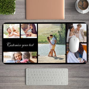 パーソナライズされた写真デスクマット、カスタムデスクマット 6 枚の写真とテキスト、大型マウスパッド、写真コラージュデスクマット、誕生日プレゼント、キーボードマウスマット