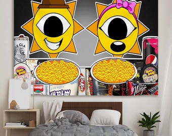 Mr Sun Family Convenience Store Tapestry,Mr. Sun couple eating noodles together,Sprunki Tapestry,Home Decor for bedroom room living room