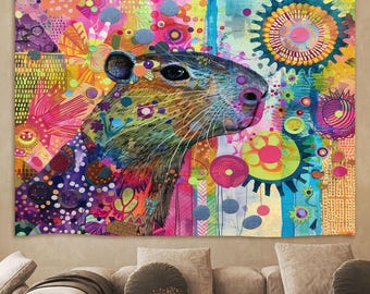 Tapiz psicodélico de capibara con arcoíris, decoración de pared, tapiz divertido, tapiz para colgar en la pared, decoración del hogar para dormitorio, sala de estar