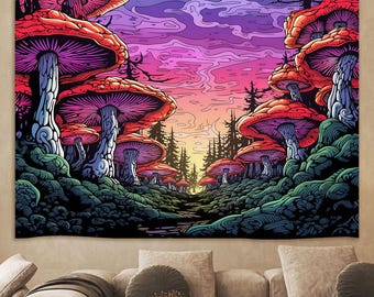 Psychedelic Magic Forest Tapestry, Psychedelic Flower Wall Tapestry, Trippy Surreal Wall Hanging Trippy Tapestry,Home Decor for bedroom room