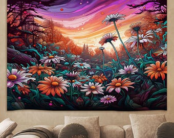 Psychedelic Daisies Tapestry, Psychedelic Flower Wall Tapestry, Daisy-filled design Wall Hanging Trippy Tapestry,Home Decor for bedroom room