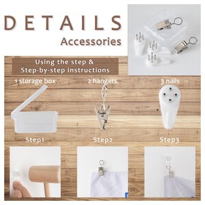 May include: A set of wall hanging accessories for displaying artwork or tapestries. The set includes a storage box, two hangers, and three nails. Step-by-step instructions are included.