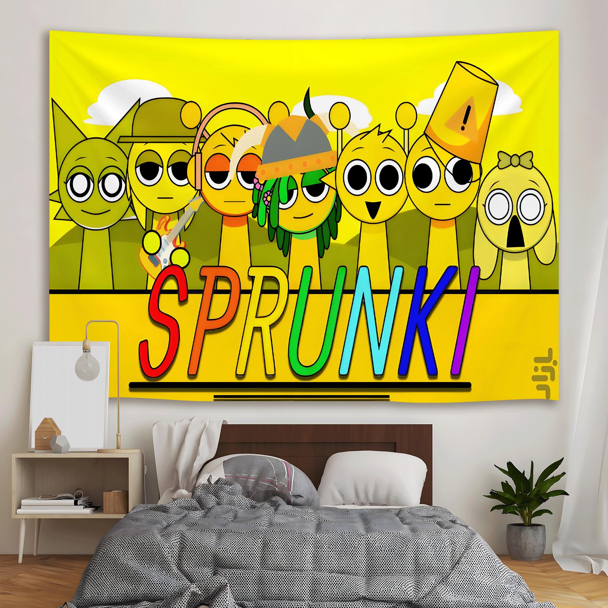 Sprunki wandtapijt, grappig wandtapijt, Rainbow Friends Tapestry, Sprunki Character Tapestry, woondecoratie voor slaapkamer, woonkamer