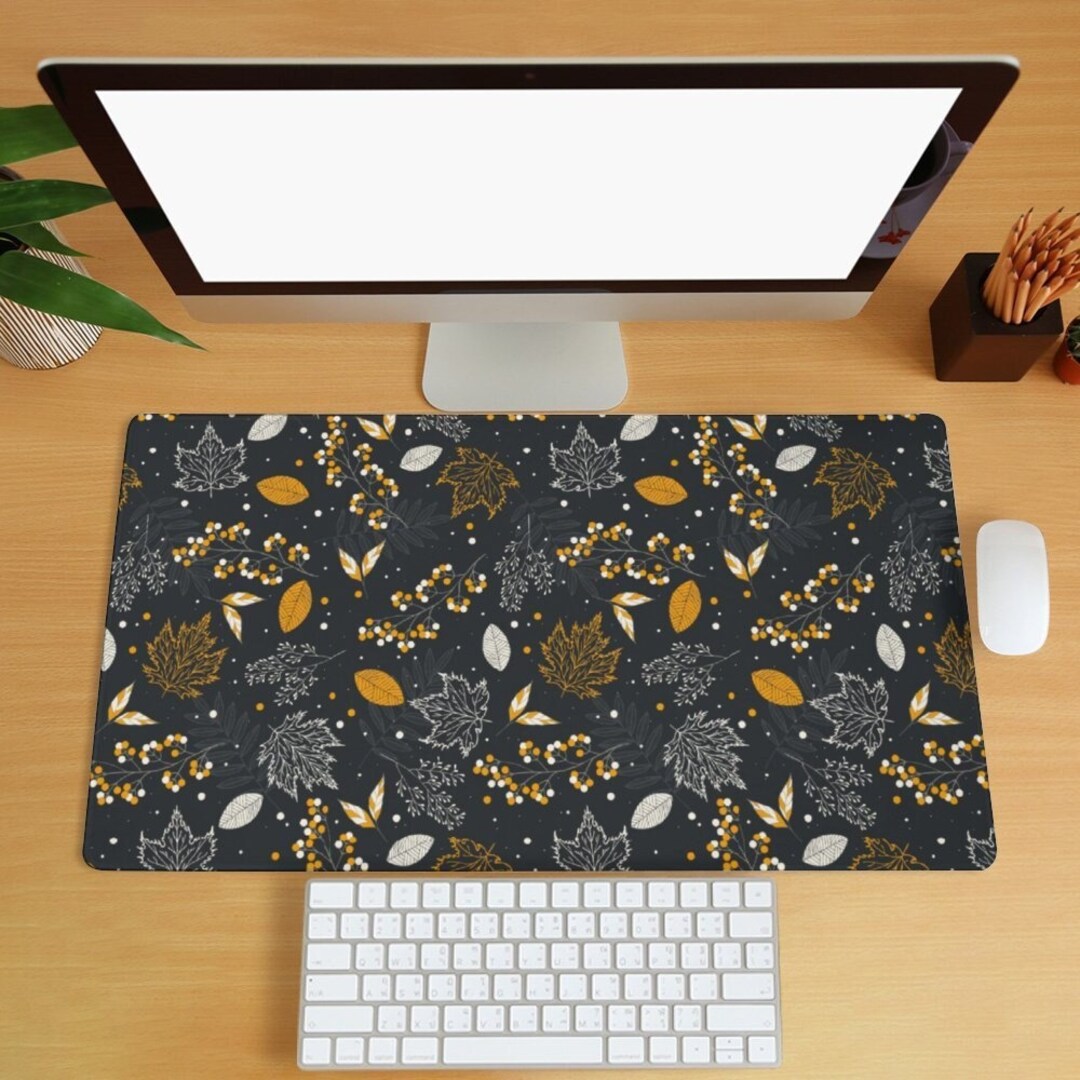 Fall Leaves Desk Mat, Botanical Desk Mat, Plants Mouse Pad, Extended ...