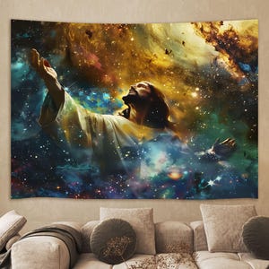 Jesus Tapestry,Jesus Gazing at the Starry SkyTapestry,Religious Tapestry, Hanging Wall Art,Jesus Religious Tapestries for Home Bedroom Decor