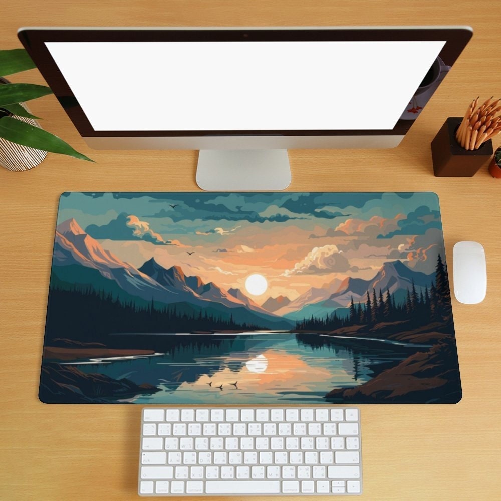 Natural Scenery Desk Mat, Sunrise Forest Desk Mat, Mountain Sun Desk ...