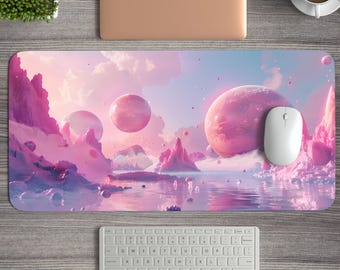 Pink Galaxy Desk Mat, Universe Desk Mat, Astronaut Mouse Pad, Planets Desk Accesories, Space deskmat,Cosmic Desk Mat,Gift for Gamer Mousepad