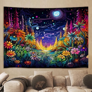 Psychedelic Mountain Tapestry, Psychedelic Aesthetic Room, Witchy