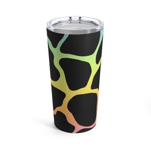 Rainbow Giraffe Tumbler 20oz, Black African Animal Print Cup, Colorful Insulated Drinkware, Cute Zoo Patterned Coffee Mug, Safari Theme Tea