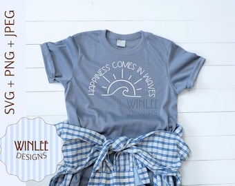 Happiness Comes in Waves SVG Bundle | Summer Shirt SVG | Positive Svg | Summer Vacation Shirt PNG | Beach Waves Sun | Cricut Silhouette