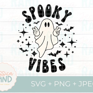 Spooky Vibes SVG | Halloween Shirt | Retro Ghost PNG | Spooky Season Svg | Retro Halloween Shirt SVG | Spooky Girl Svg | Halloween Bat Vibes