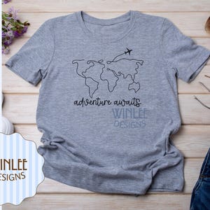 Adventure Awaits SVG | Summer Travel Shirt SVG | Trendy Travel Shirt PNG | Cute Travel Shirt | Adventure Svg | World Map | Airplane Travel