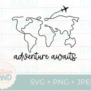 Abenteuer erwartet SVG | Sommer Reise Shirt SVG | Trendiges Reise-Shirt PNG | Niedliches Reise-Hemd | Abenteuer geschnitten Datei | Weltkarte | Flugzeug Reisen