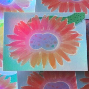 Sticker gerbera orange | BFF Couple Cutesy Daisies Energy Floral Flower Garden Holographique Amour Unique Vinyle Résistant Aux Intempéries | 2,5 x 3,5 pouces
