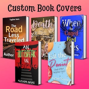 May include: Five different book covers with various titles and designs. The covers are all colorful and feature different illustrations. The titles include "The Road Less Traveled", "Death and Other Secrets", "When the Caged Bird Sings", "An Outbreak in Tokyo", and "Eat the Donut (and other helpful tips!)"