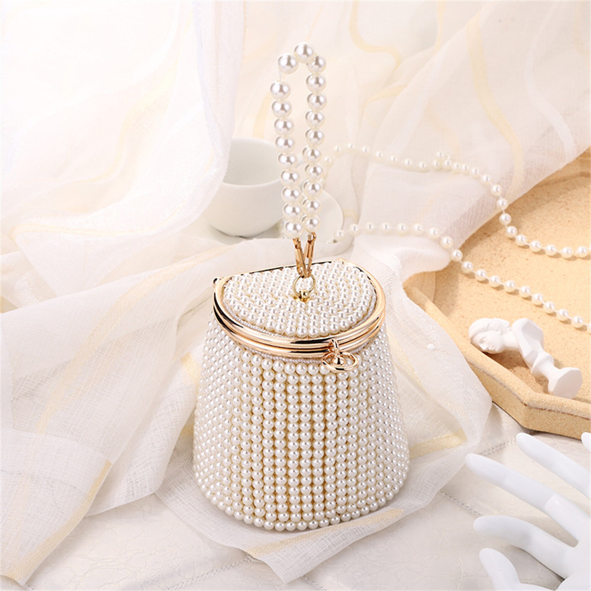 Round Pearl Evening Bag Banquet Purse Cocktail Handbag Clutch Shoulder Bag  | eBay