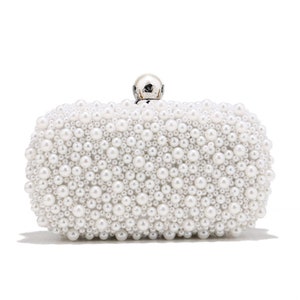 Quadratische Perle Clutch Abendtasche Für Hochzeit Bankett Perle Brauttasche Braut Clutch Brauttasche Hochzeitsgeschenke Brautgeschenk Perlenkette Weiß